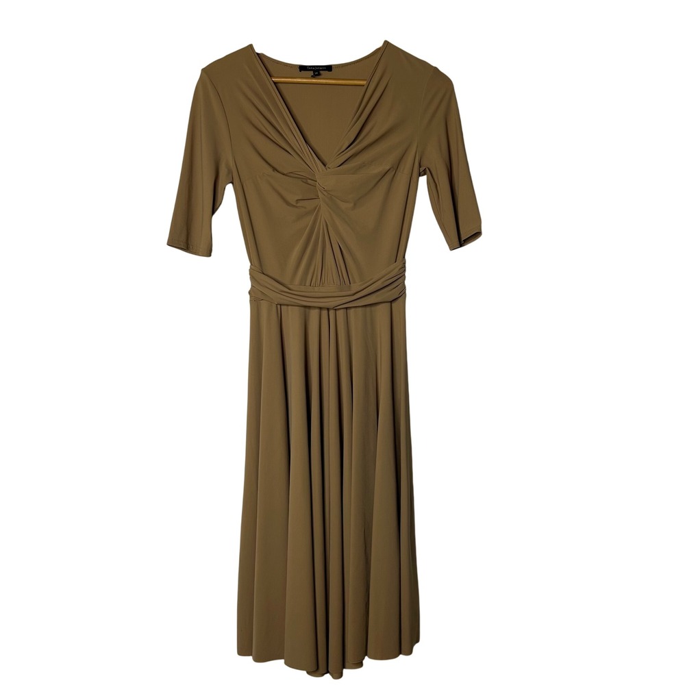 Tara Jarmon Midi Dress Size 38 US‎ 8 Golden Taupe Twist Front Career Party